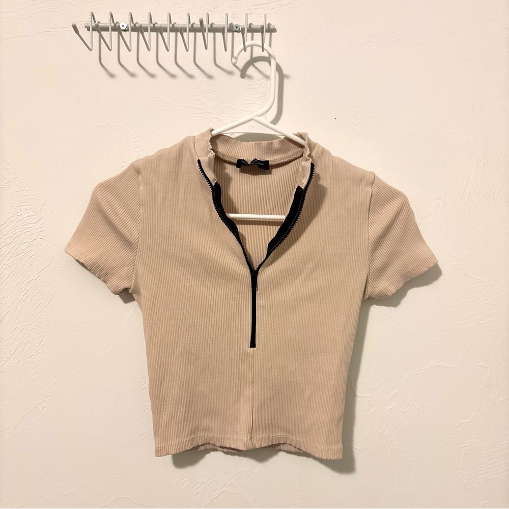 Naked Wardrobe Beige Ribbed Crop Top